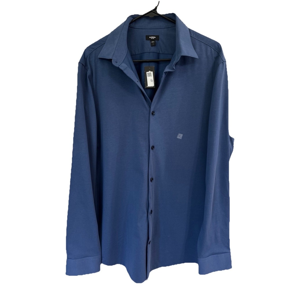 NWT‎ Express Button Up Dress Shirt Mens L Blue Office Preppy Travel Commuter